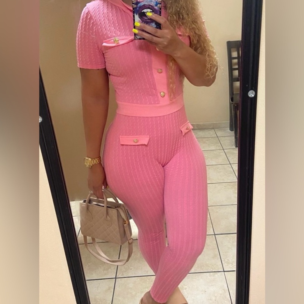 Pink Ribbed Jumpsuit - Picture 8 of 8
